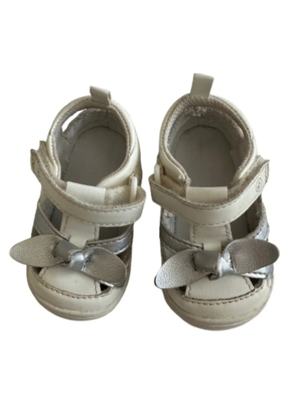 Stride Rite Baby Girl 4M White & Silver Bow Walker Sandals with Adjustable Strap
